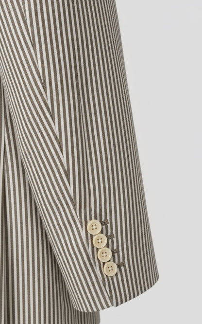 WIAI Mens Brown White Striped Custom Casual Blazer