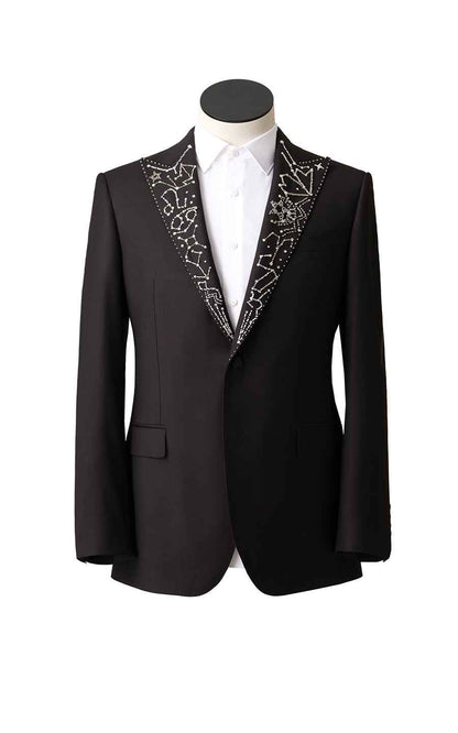Black Crystal Lapel Blazer Men Formal Evening Wear