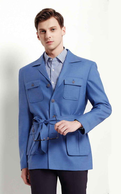 Customized Blue Trench Men Safari Casual Wear