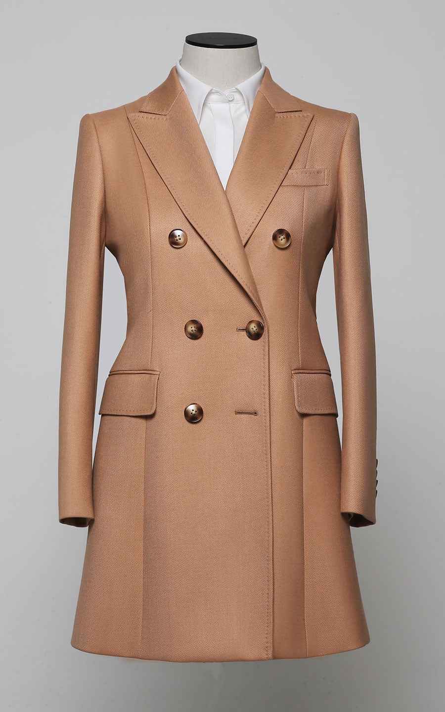 Elegant Camel Double-Breasted Wool Coat