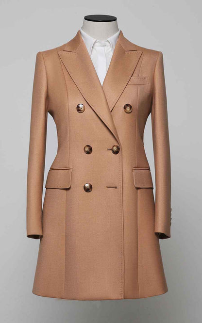Elegant Camel Double-Breasted Wool Coat