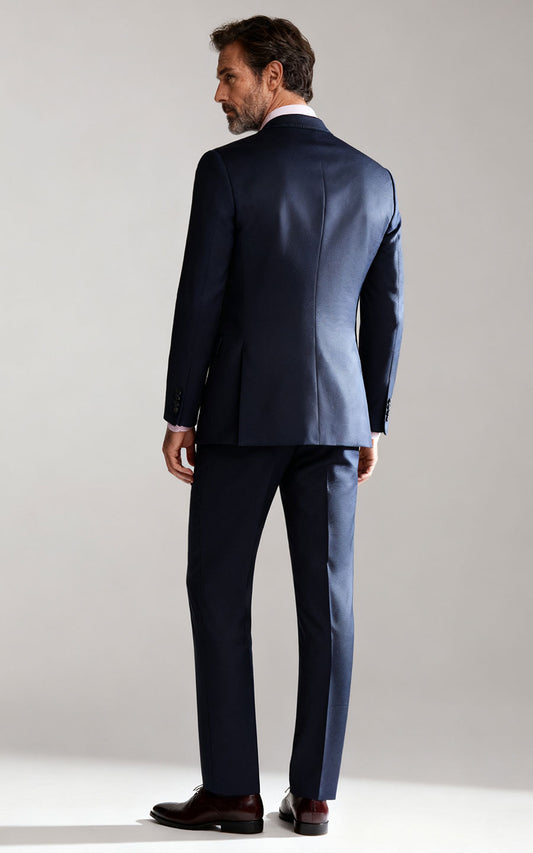 Navy Blue Camel Silk Custom Business Suit - Tailored