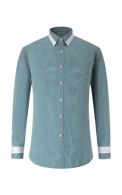 Men's casual shirt custom made Fashion green and white plaid