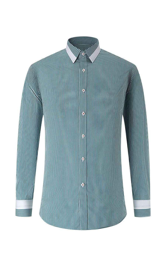 Men's casual shirt custom made Fashion green and white plaid
