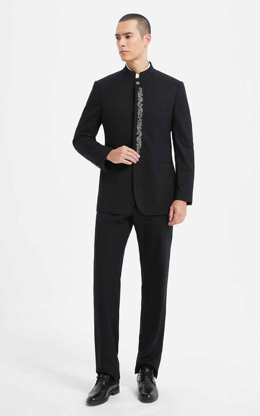 Men's Black Chinese Formal Suit - Mandarin Collar Traditional Set