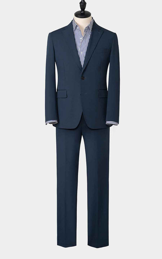 Men's Navy Wool Custom Suits - Tailored Business Formal