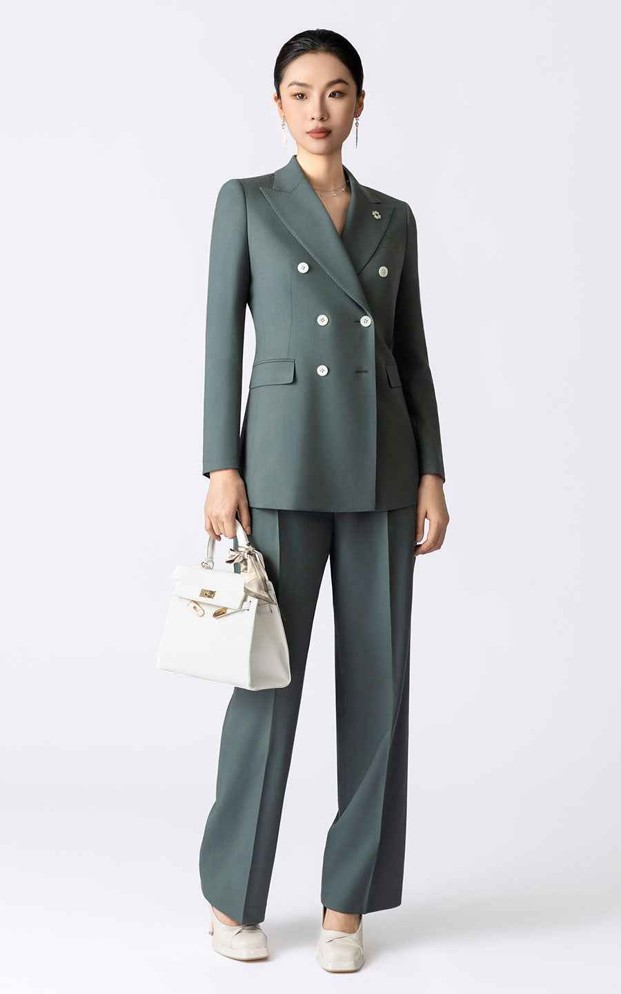 Women's Sage Green Double-Breasted Suit Set