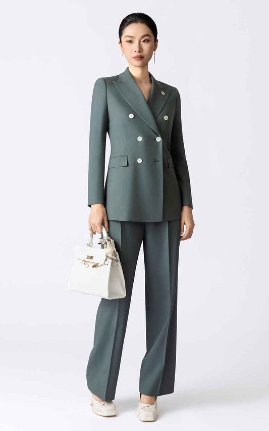 Women's Sage Green Double-Breasted Suit Set