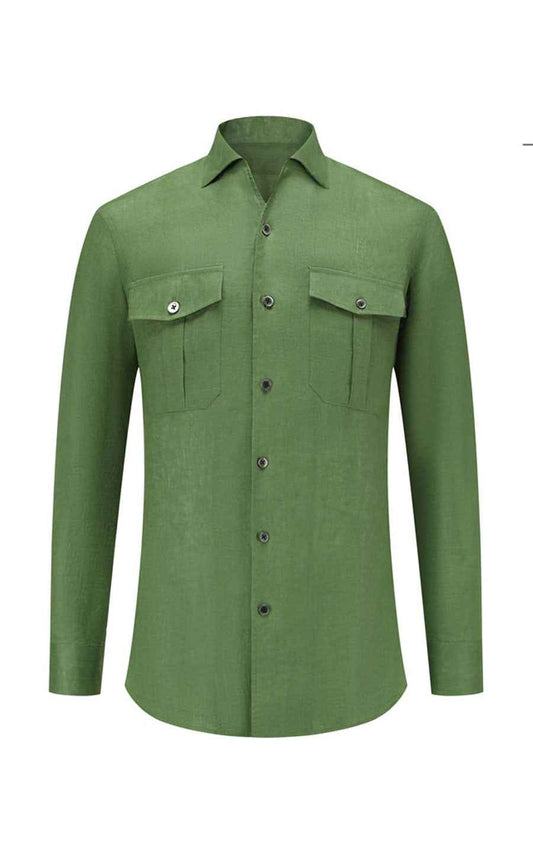 Men's Casual Shirts Forest Green Linen Casual Shirt - Custom Fit