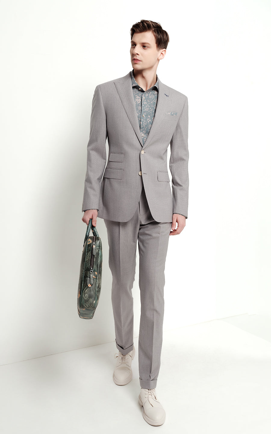 Men's Gray-Brown Striped Formal Custom Suits Set