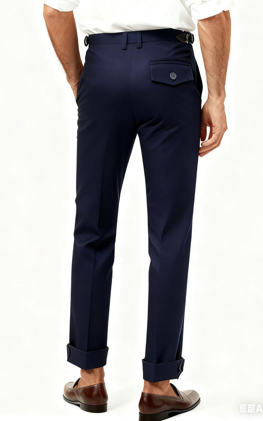 Navy Blue Flannel Custom Casual Pants - Tailored Fit