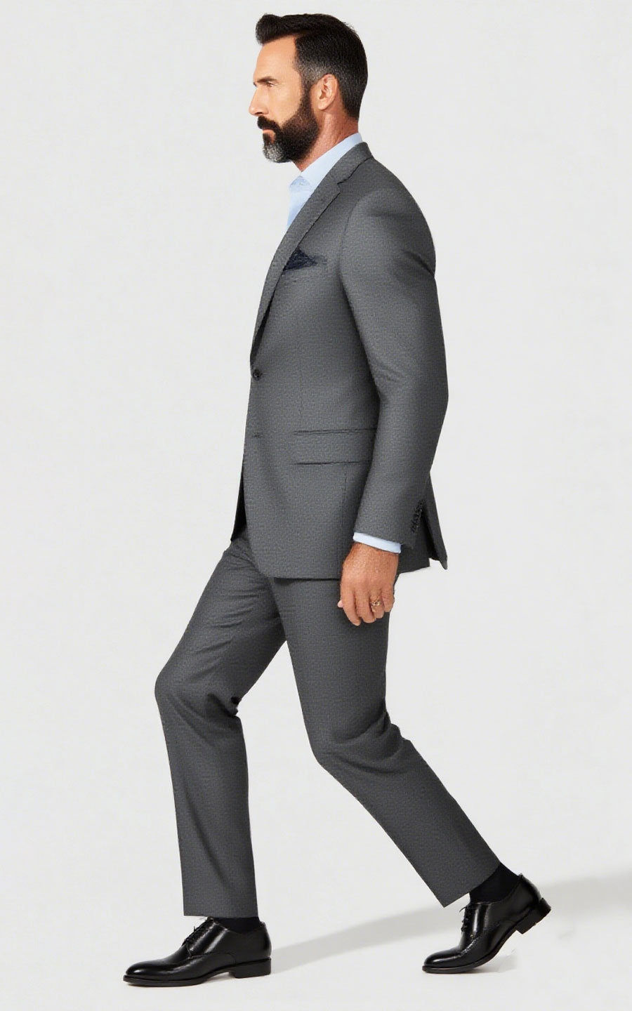 Grey Silk Flannel Stretch Business Suit