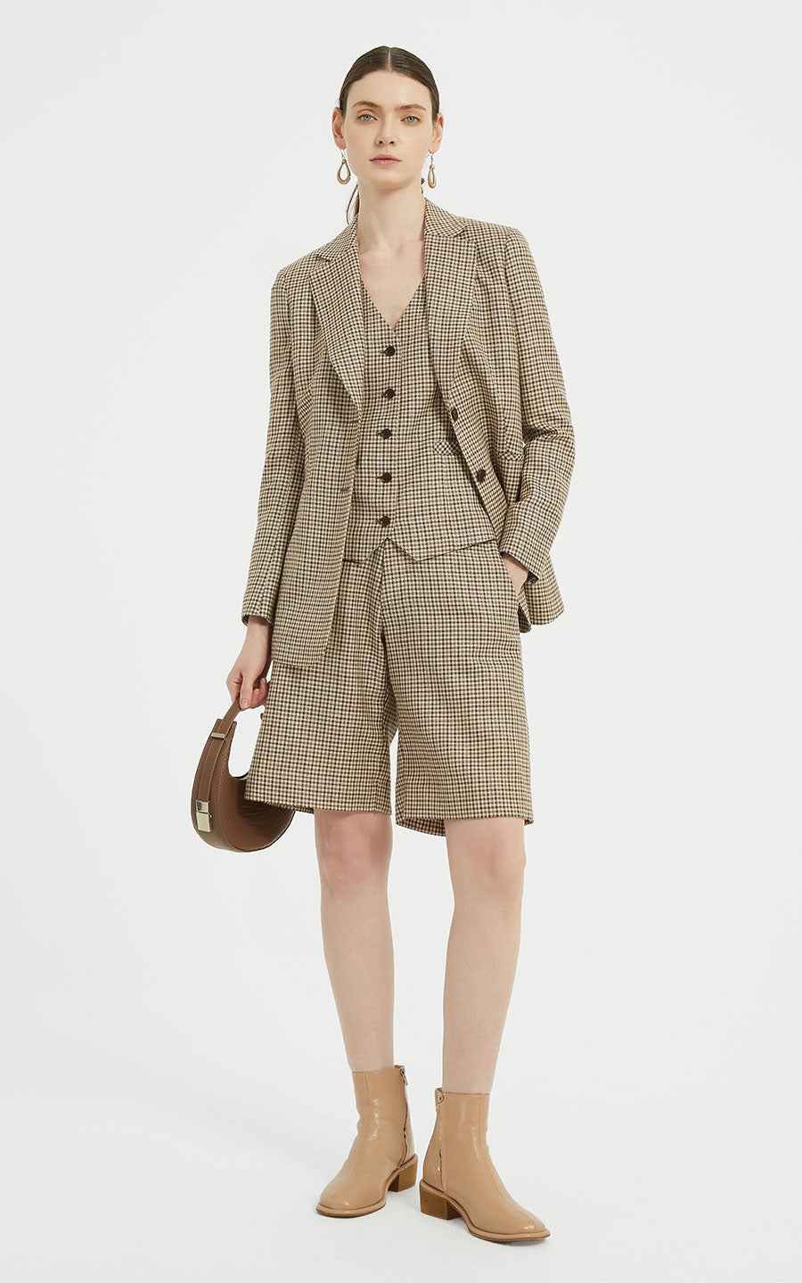 Custom Suits - Houndstooth Blazer Dress with Pockets