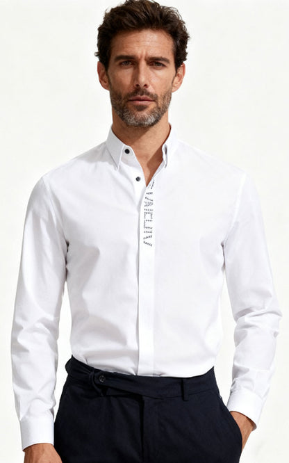 Men's White Embroidered Long Sleeve Custom Shirt