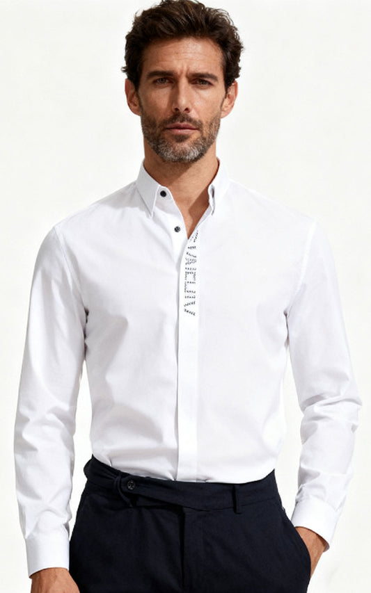Men's White Embroidered Long Sleeve Custom Shirt