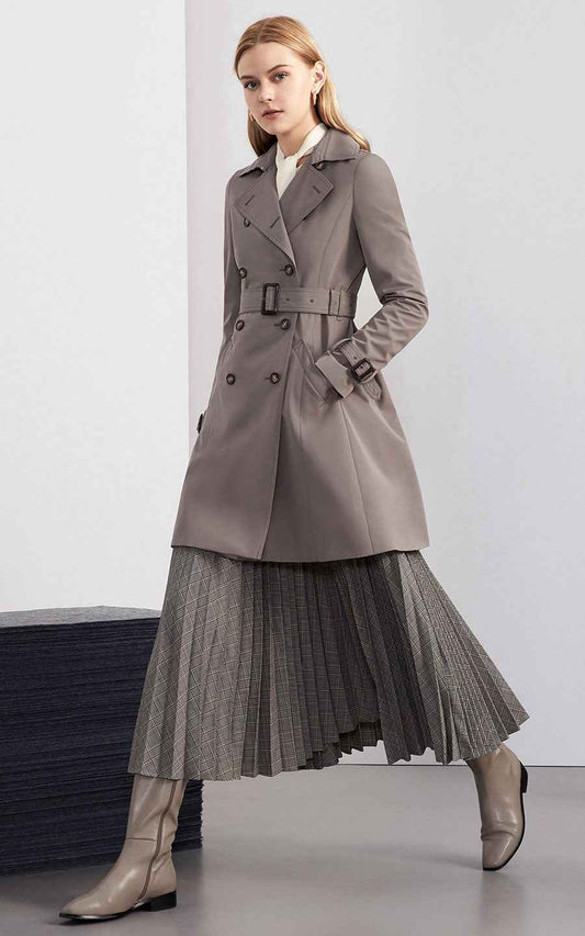 Classic Double-Breasted Trench Coat - Taupe