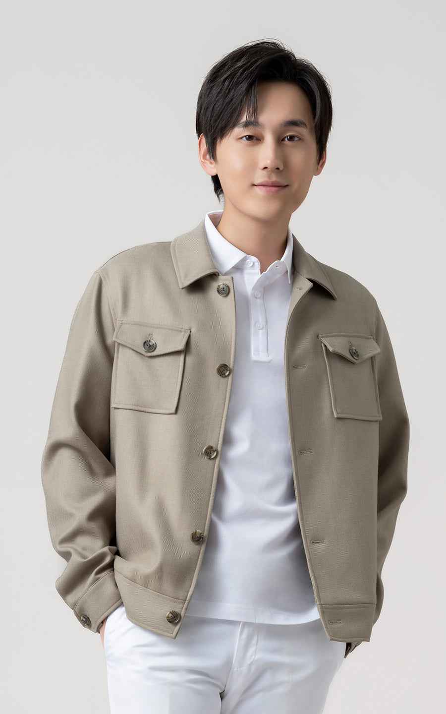 Men's Beige Custom Utility Jackets Casual Daily Outerwear