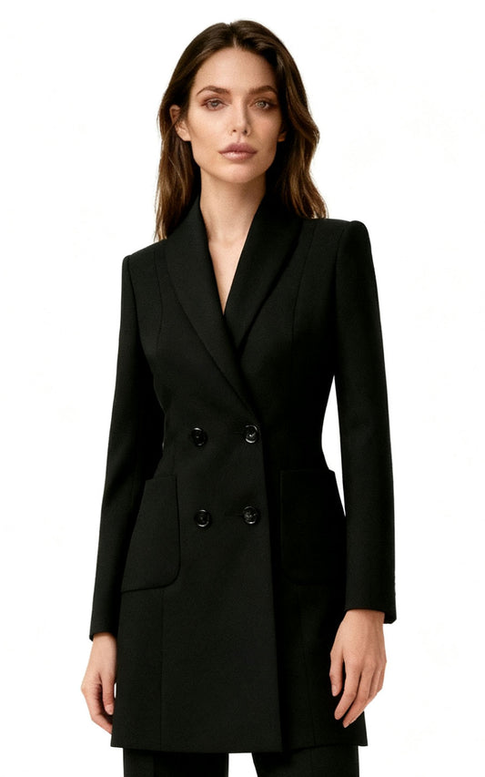 Classic Black Double-Breasted Wool Coat