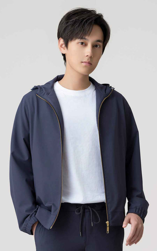 Custom-made casual men's navy blue hooded jacket