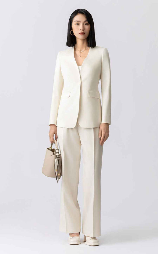 Women's Cream Business Suit Set - Professional Blazer & Pants