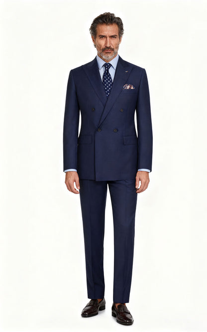 Navy Blue Grid Custom Tailored Business Suit - Bespoke
