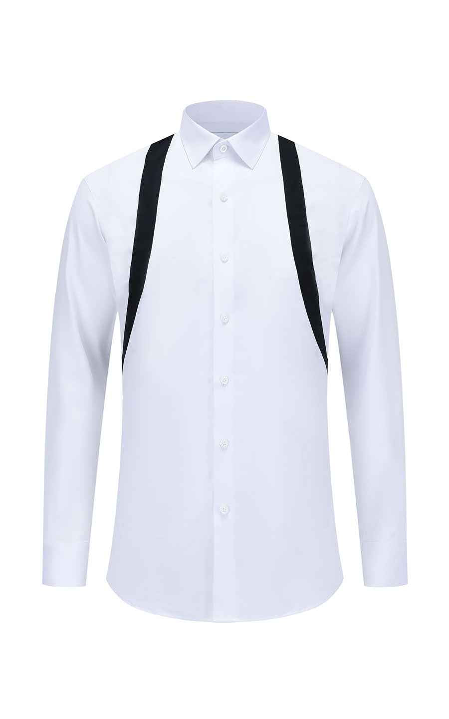 Men's Casual Shirts White Dress Shirt with Black Suspenders