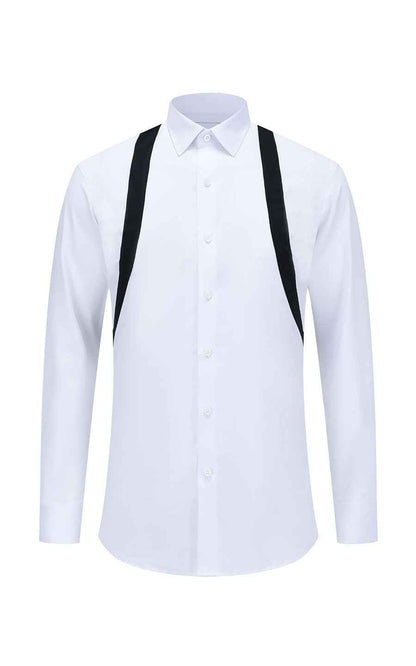 Men's Casual Shirts White Dress Shirt with Black Suspenders