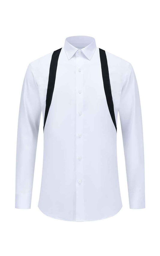 Men's Casual Shirts White Dress Shirt with Black Suspenders