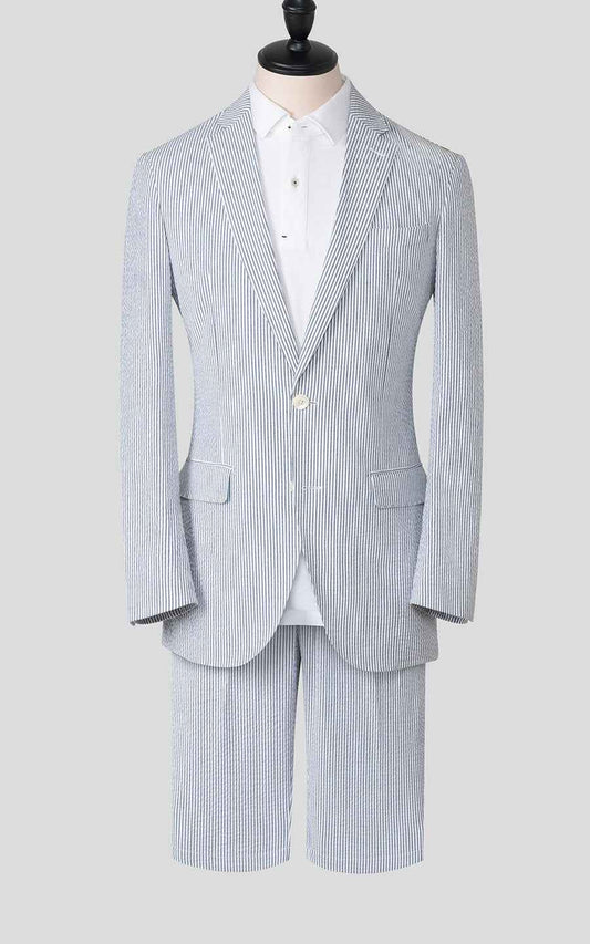 Light Gray Striped Casual Suit Set - Tailor Made