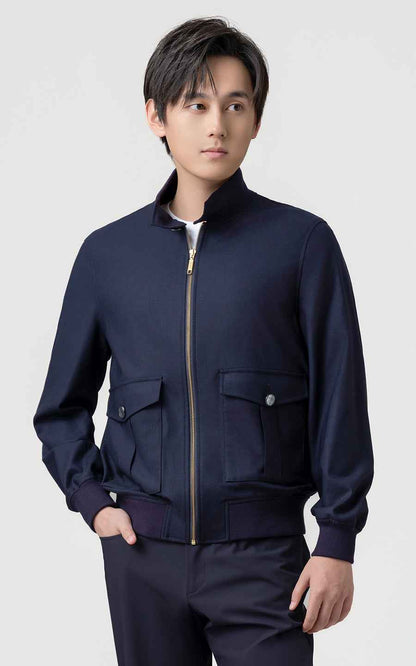 Navy Wool Bomber Jacket Premium Tailored Mens Outerwear