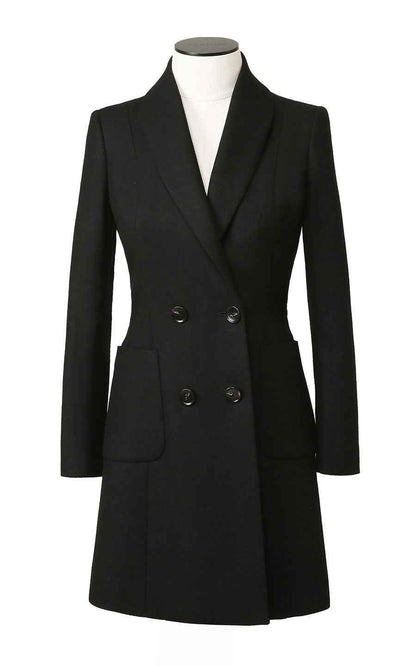 Classic Black Double-Breasted Wool Coat