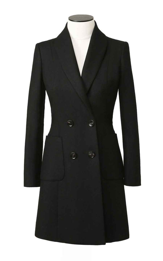 Classic Black Double-Breasted Wool Coat