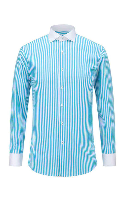 Custom Misty Blue Cotton Dress Shirt - Tailored Fit