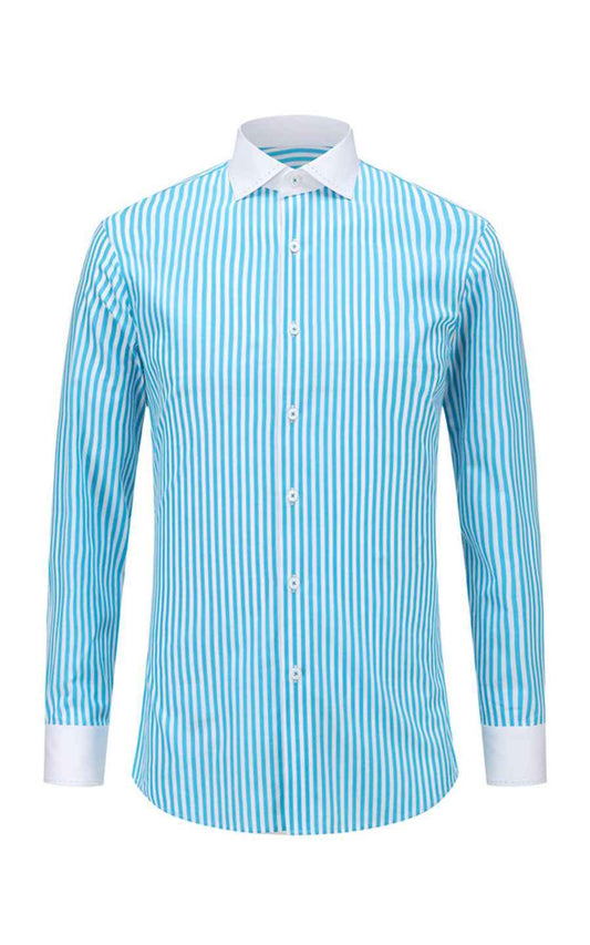Custom Misty Blue Cotton Dress Shirt - Tailored Fit
