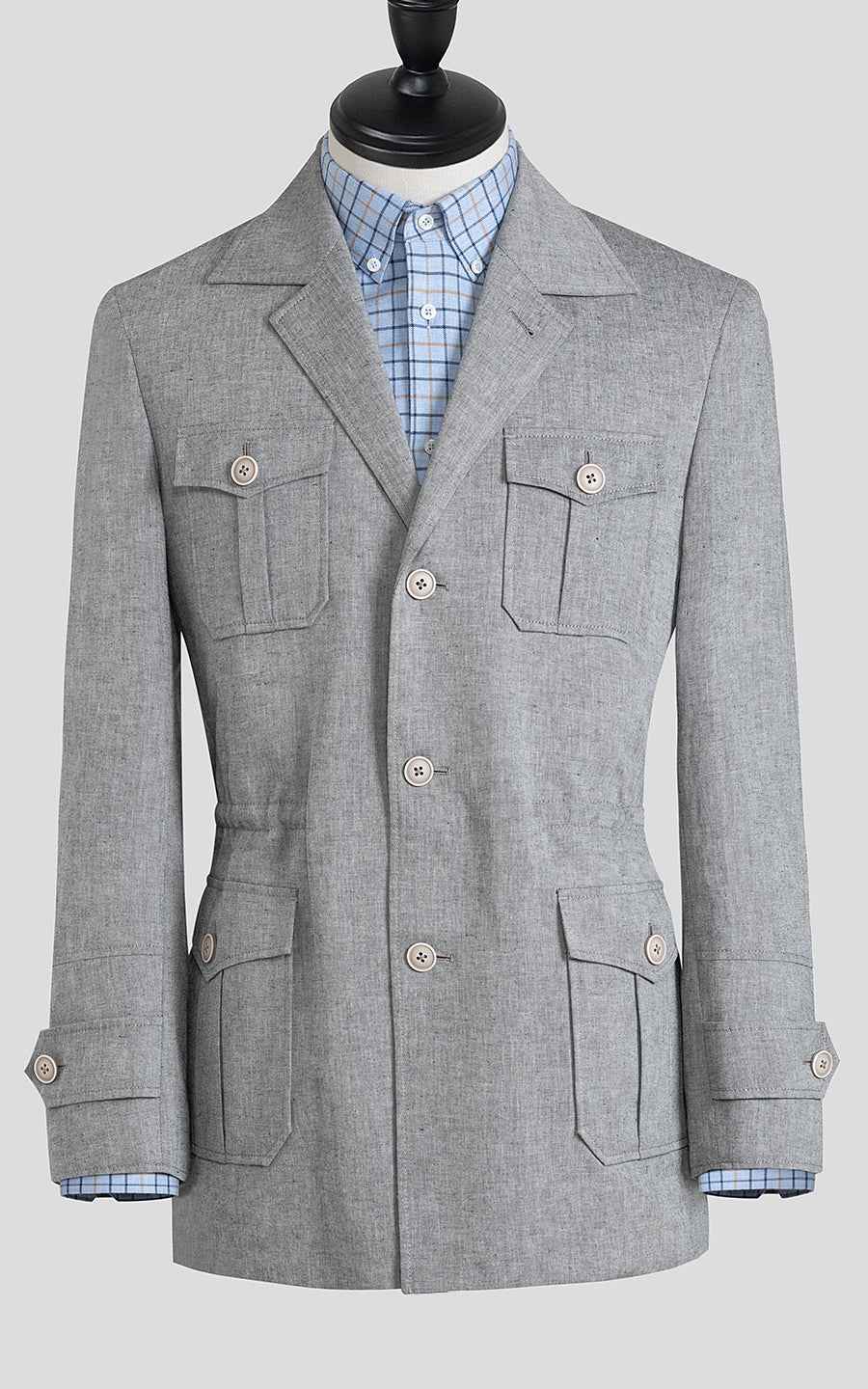Men's Gray Four-Pocket Custom Trench Coat Hunting Casual Coat