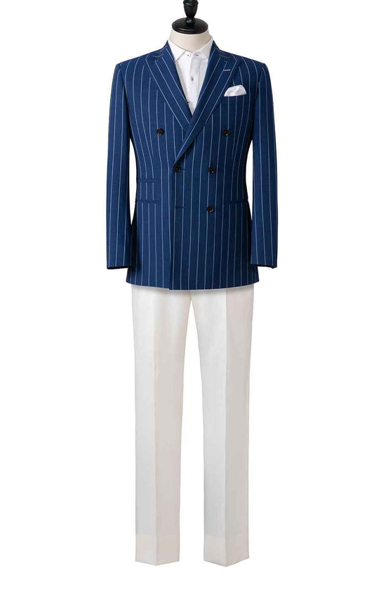 tailored suits Navy Blue Pinstripe Wool Suit Set - Tailored Fit