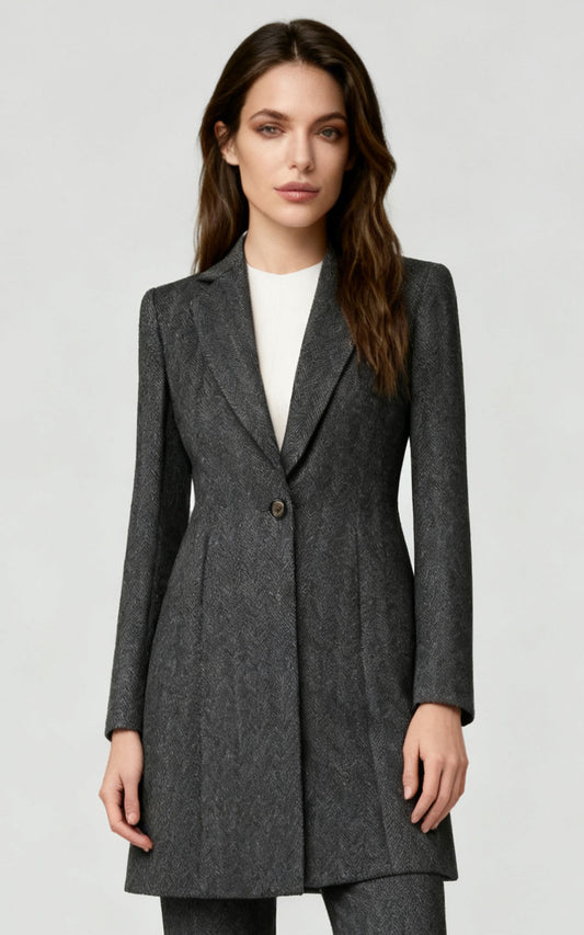 Premium Gray Herringbone Wool Blazer