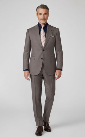 Custom Men Light Brown Twill Custom Suit Set Business Wedding Suit | WIAI Custom Suits - Main View