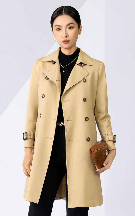 Women's Classic Beige Double-Breasted Trench Coat