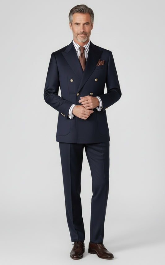 Premium Navy Business Custom Suit Set Tailored Mens Wool