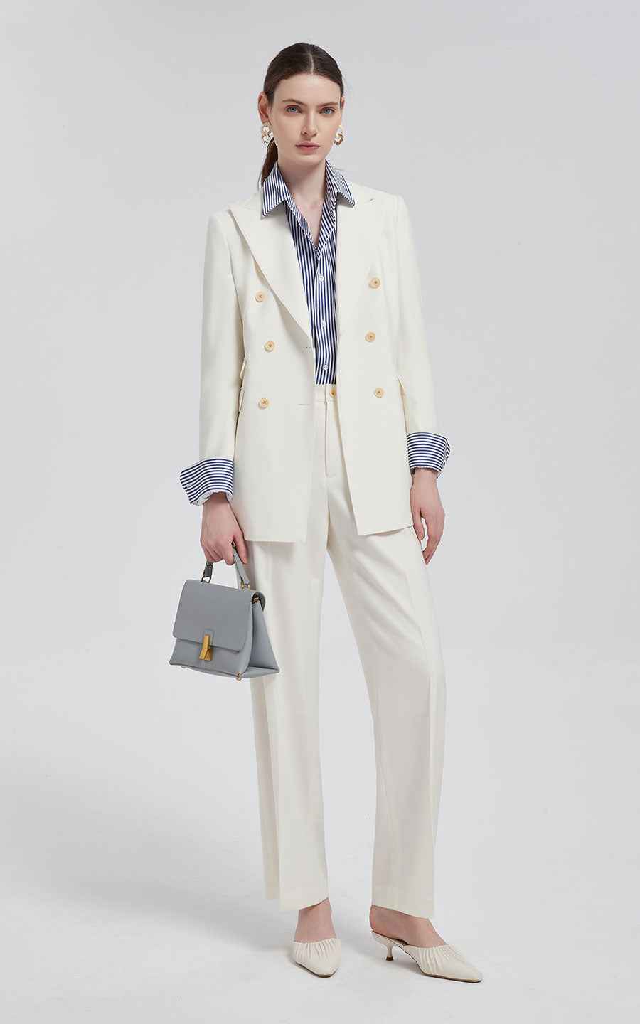 Women's White Blazer Suit - Double-Breasted Set