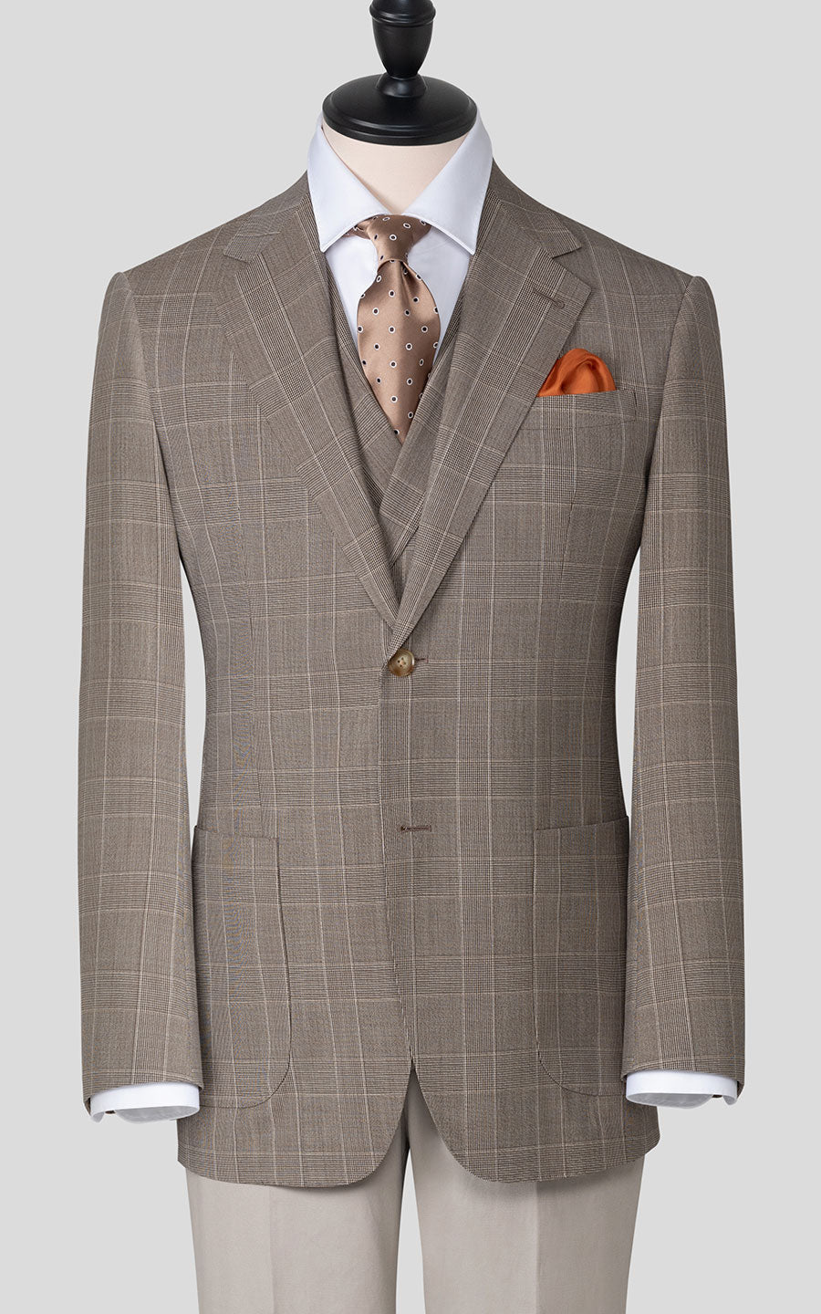 Light brown checkered blazer front view bespoke tailored
