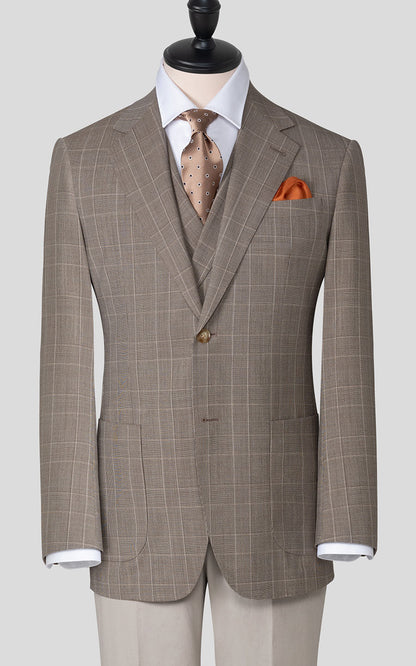 Light brown checkered blazer front view bespoke tailored