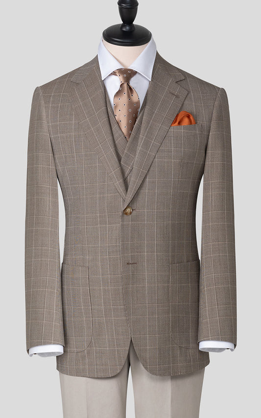 Light brown checkered blazer front view bespoke tailored
