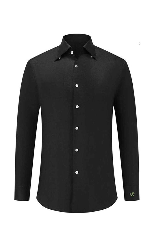 WIAI French Black Linen Long Sleeve Shirt - Custom Fit