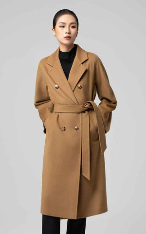 Classic Camel Double-Breasted Trench Coat with Belt