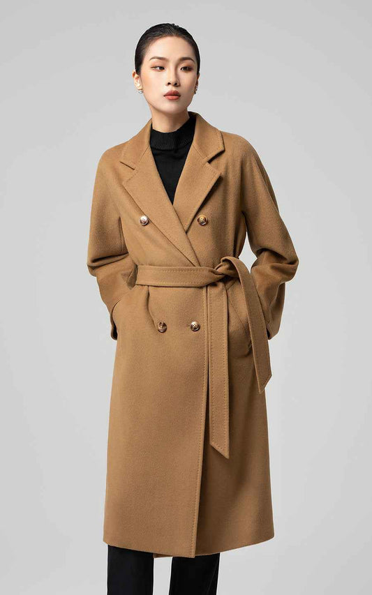 Classic Camel Double-Breasted Trench Coat with Belt