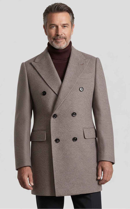 Men's custom overcoat double-breasted light brown autumn/winter