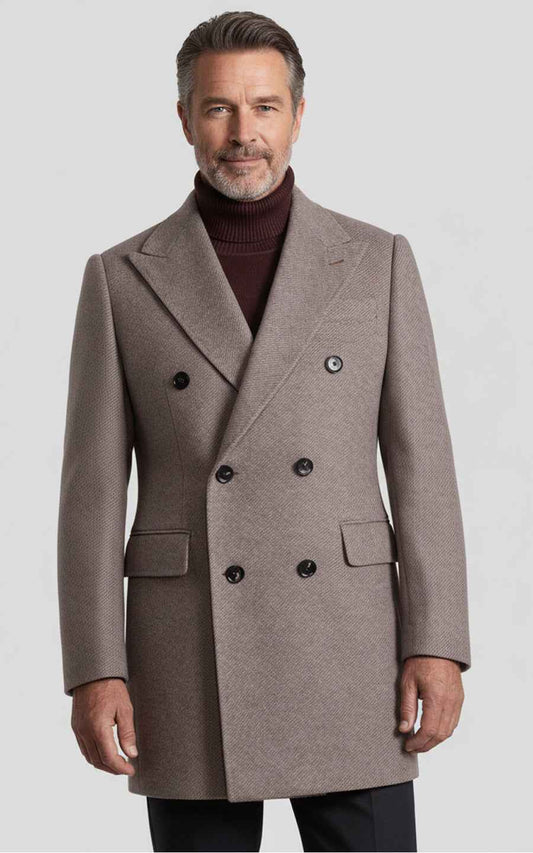 Men's custom overcoat double-breasted light brown autumn/winter