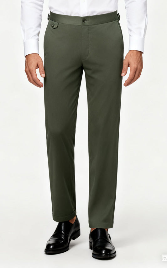 Dark Olive Wool Suit Pants - Premium Men's Trousers